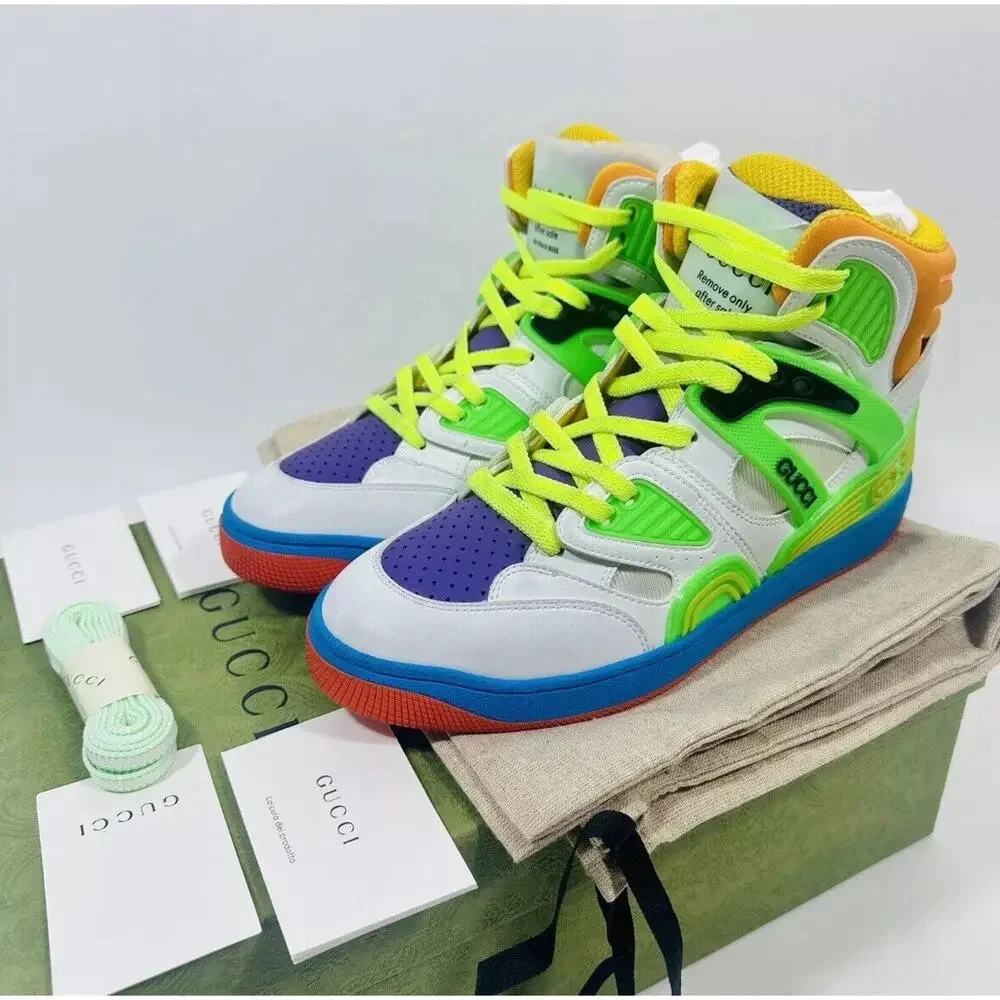 NIB Gucci Basket Dametra Women 37 US 7 High Top Sneaker Green White Purple $990 - Picture 6 of 12